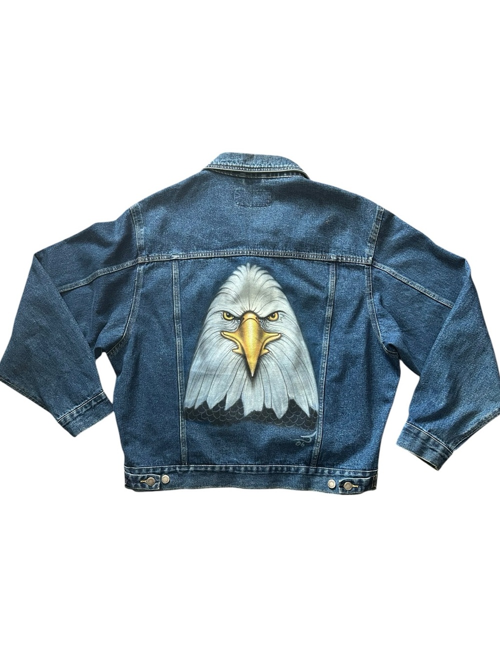 Wrangler Hero Vintage Large Denim Jacket Custom Painting of Eagle  on Back - Picture 2 of 8
